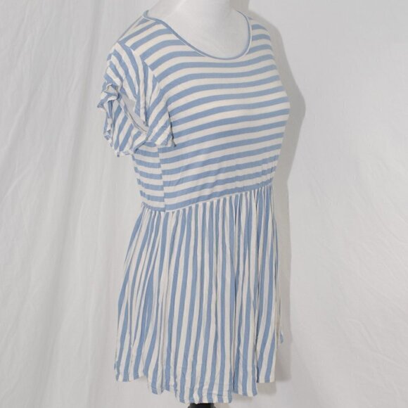 Made in USA Tunic BomBom Womens Small Blue White Stripes Short Sleeve Mini Dress - Picture 1 of 8